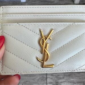 Yves Saint Laurent White and Gold Card Holder
